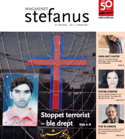 Bilde av kristen i Pakistan, drept av terrorister. Hans bilde henger på en kirkevegg som minne om at han er martyr. Forsiden av Magasinet Stefanus, utgitt av Stefanusalliansen.