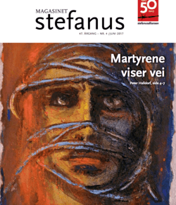 Et martyrbilde, malt av Reidar Kolbrek, på forsiden av Magasinet Stefanus. utgitt av Stefanusalliansen.