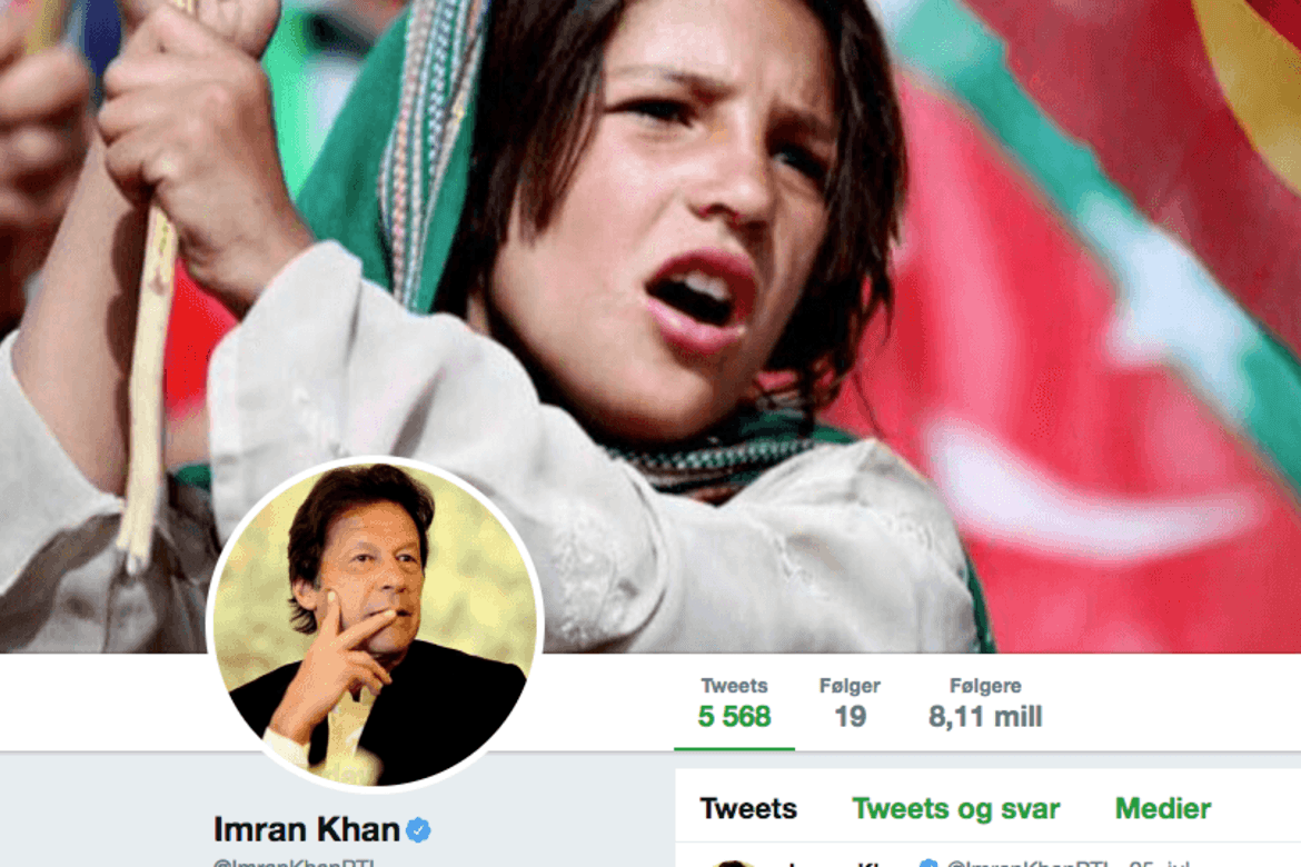 Imran Khan, valgvinner i Pakistan, sikret mange unge stemmer. Her er hans twitter-konto.