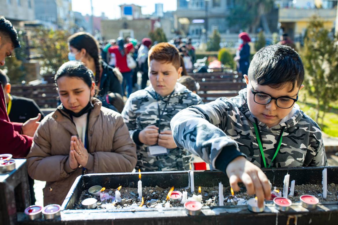 Workshop for barn og mødre i Erbil i mars 2022, her fra en kirke.