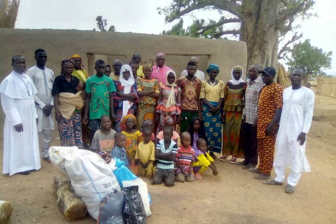 Bishop John Ali Shettima Chibok together with people who have been displaced in the Chibok area of Borno State. Most in the camp are Christians.